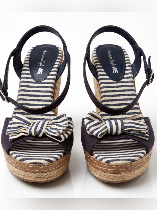 American Eagle Outfitters Shoes - American Eagle Outfitters Navy and Cream Striped Espadrille Wedges